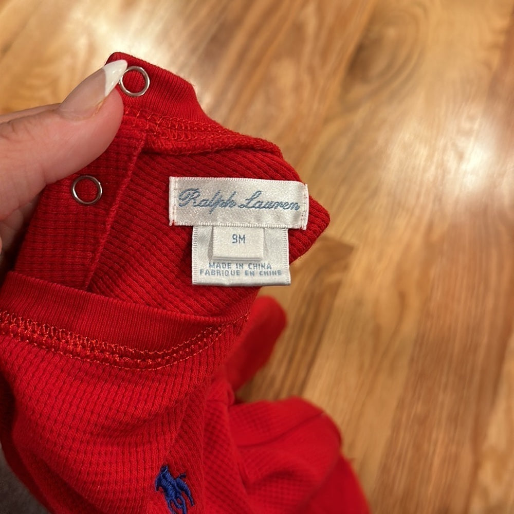 Boys Ralph Lauren Long Sleeved Tee. Size 9M. Plain Red.