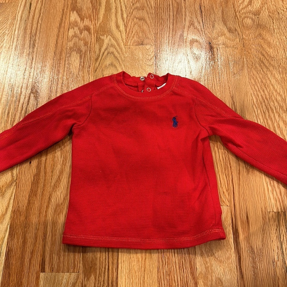 Boys Ralph Lauren Long Sleeved Tee. Size 9M. Plain Red.