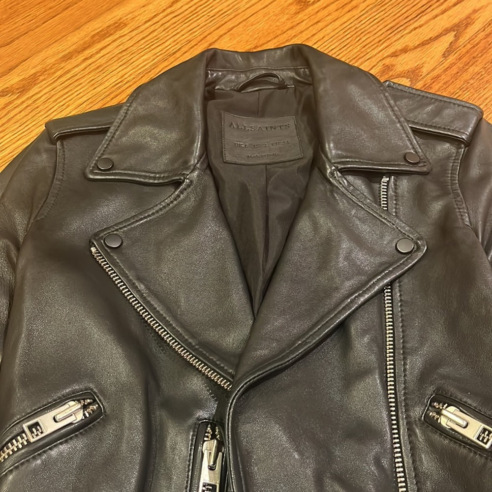 All Saints Woman’s Black Leather Jacket Size US 2