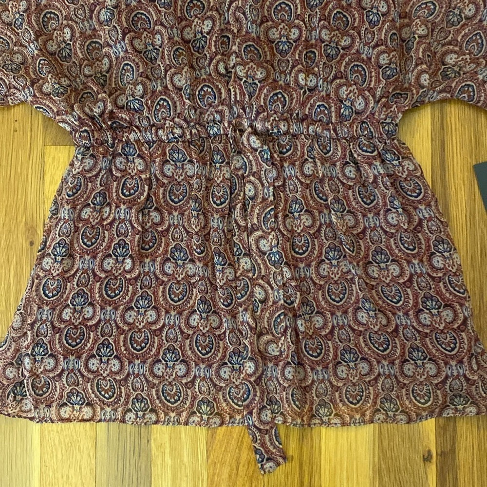 NWT Ella Moss Women’s Burgundy Printed V-Neck Blouse Size S