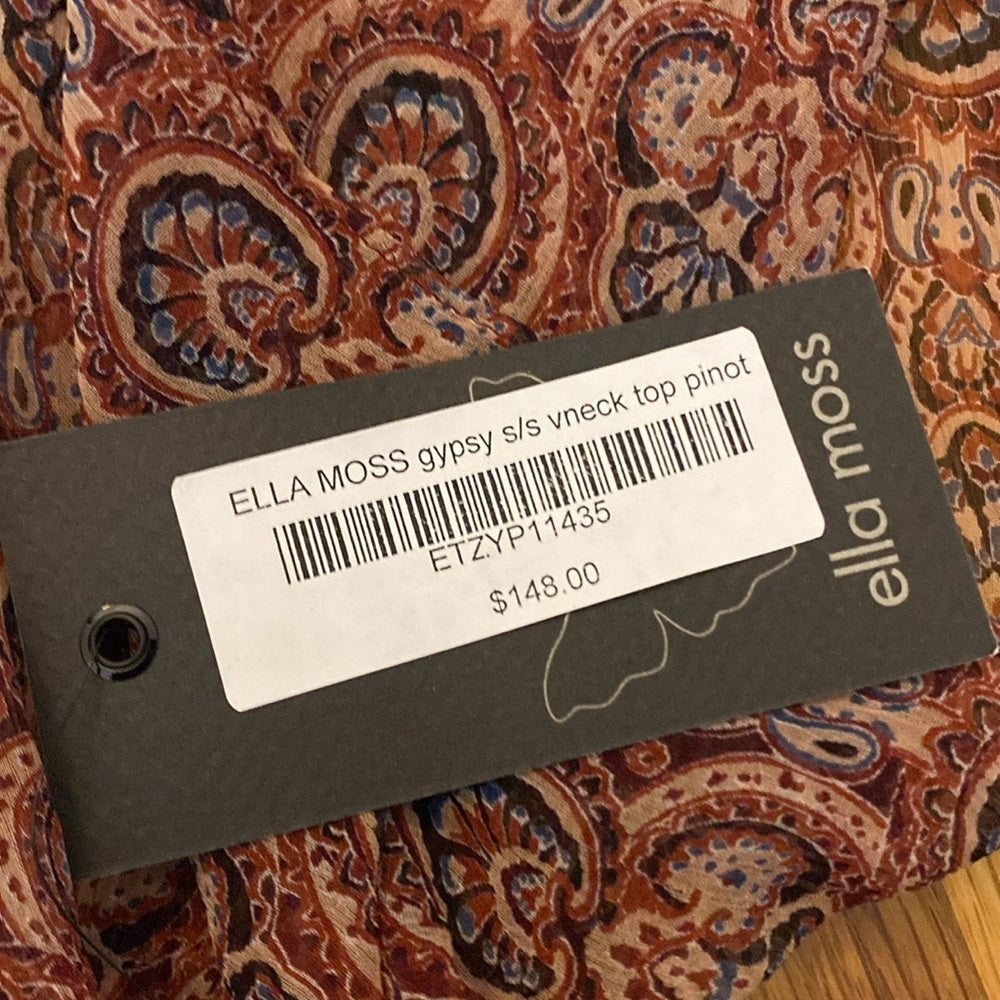 NWT Ella Moss Women’s Burgundy Printed V-Neck Blouse Size S