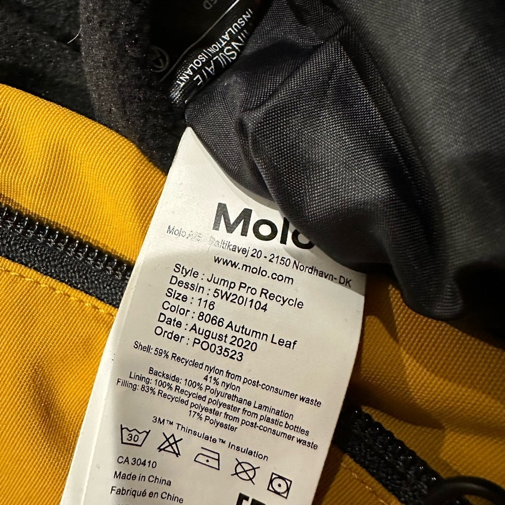 Molo Kids Yellow Snow Pants Size 6