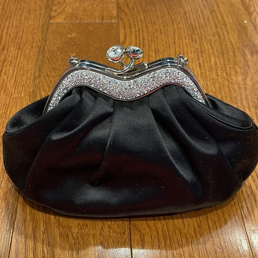 JUDITH Leiber Black Satin and Crystal Bag