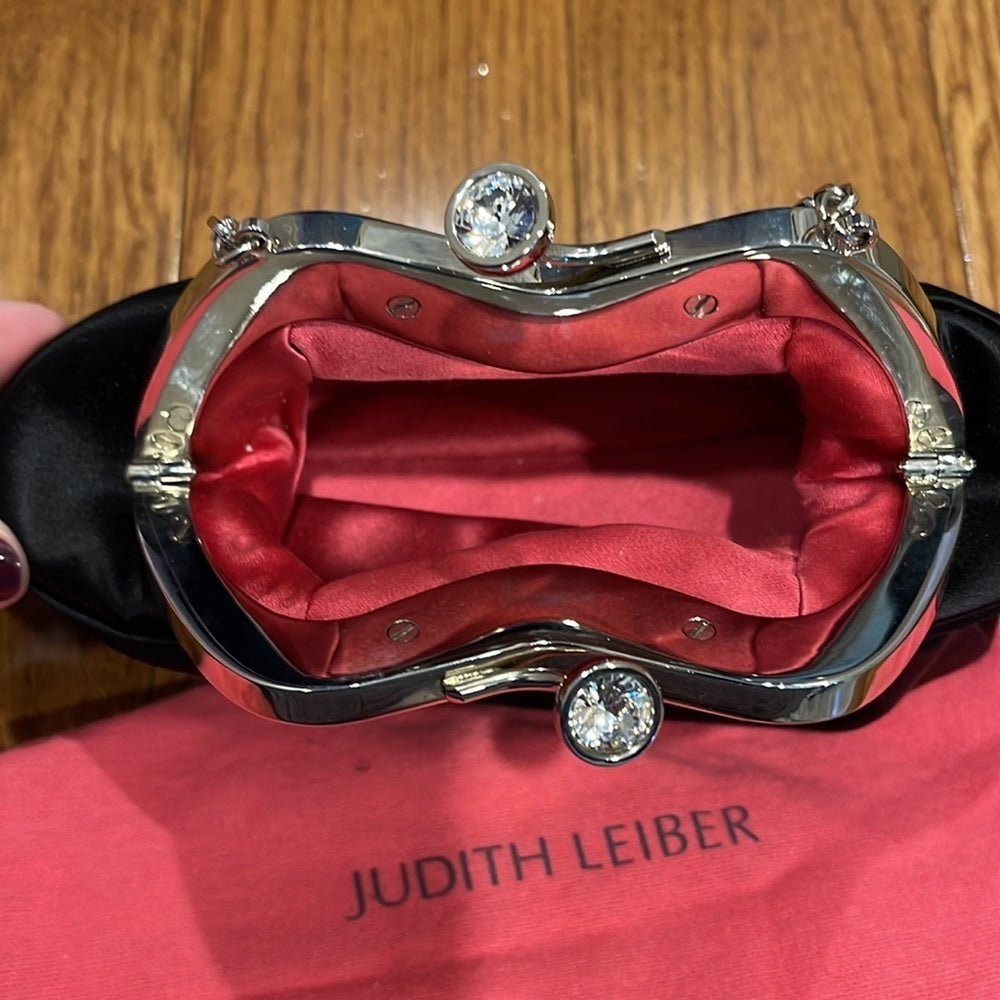 JUDITH Leiber Black Satin and Crystal Bag