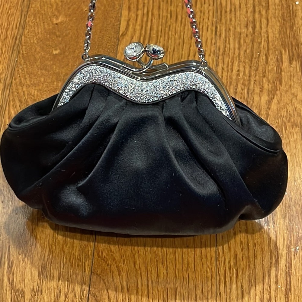 JUDITH Leiber Black Satin and Crystal Bag