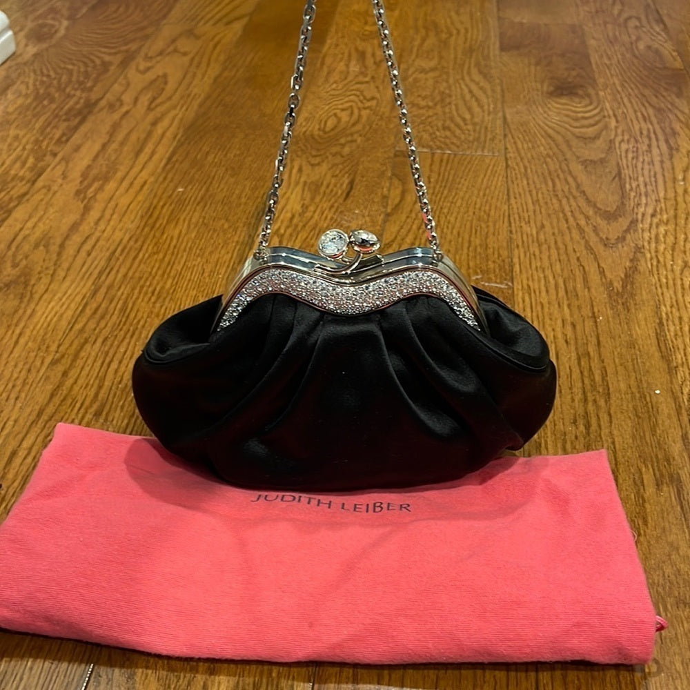 JUDITH Leiber Black Satin and Crystal Bag