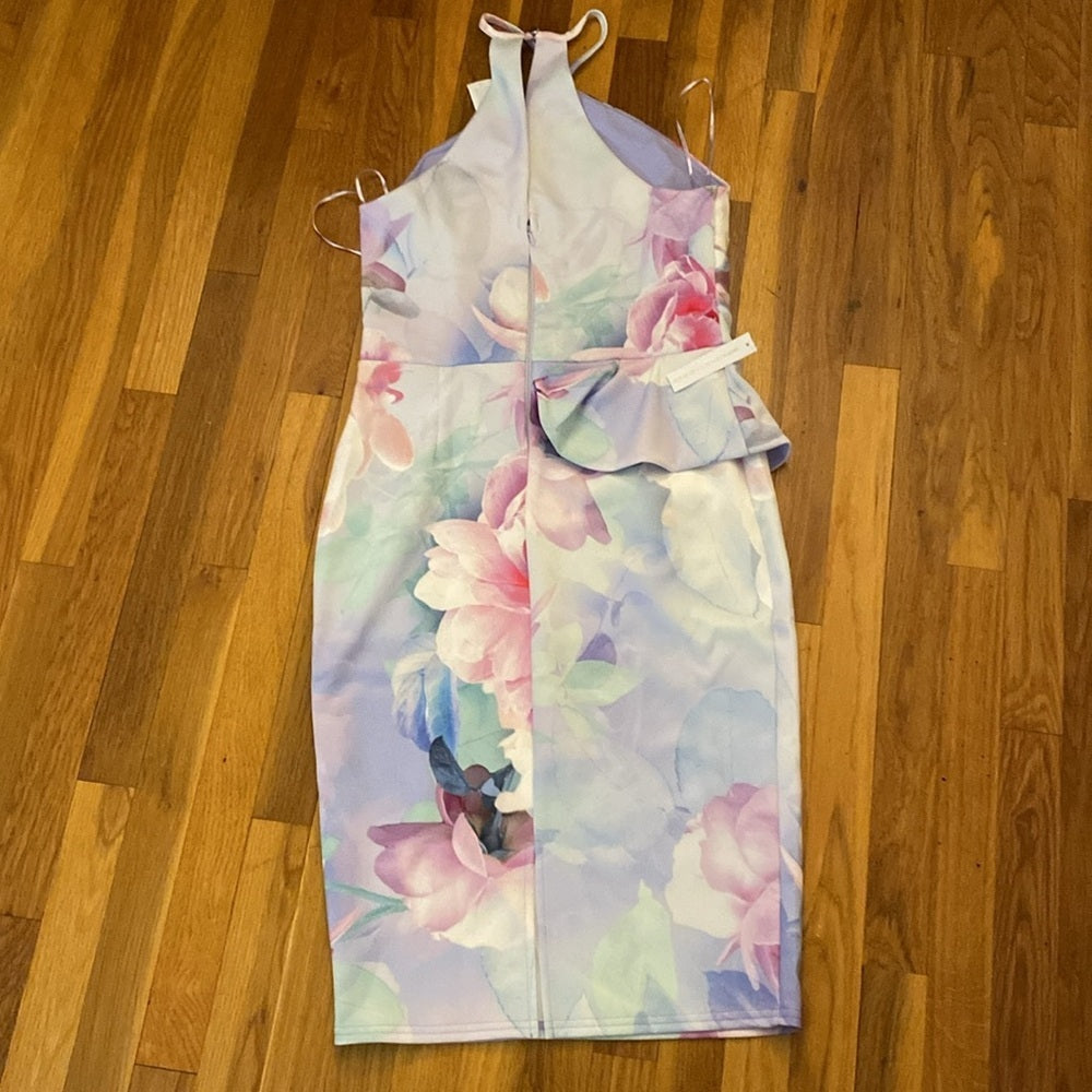 NWT Lipsy Women’s Pink and Purple Pastel Floral Printed Halter Dress Size 10
