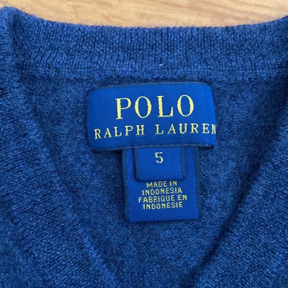 Boys Polo by Ralph Lauren V neck blue sweater. Size 5