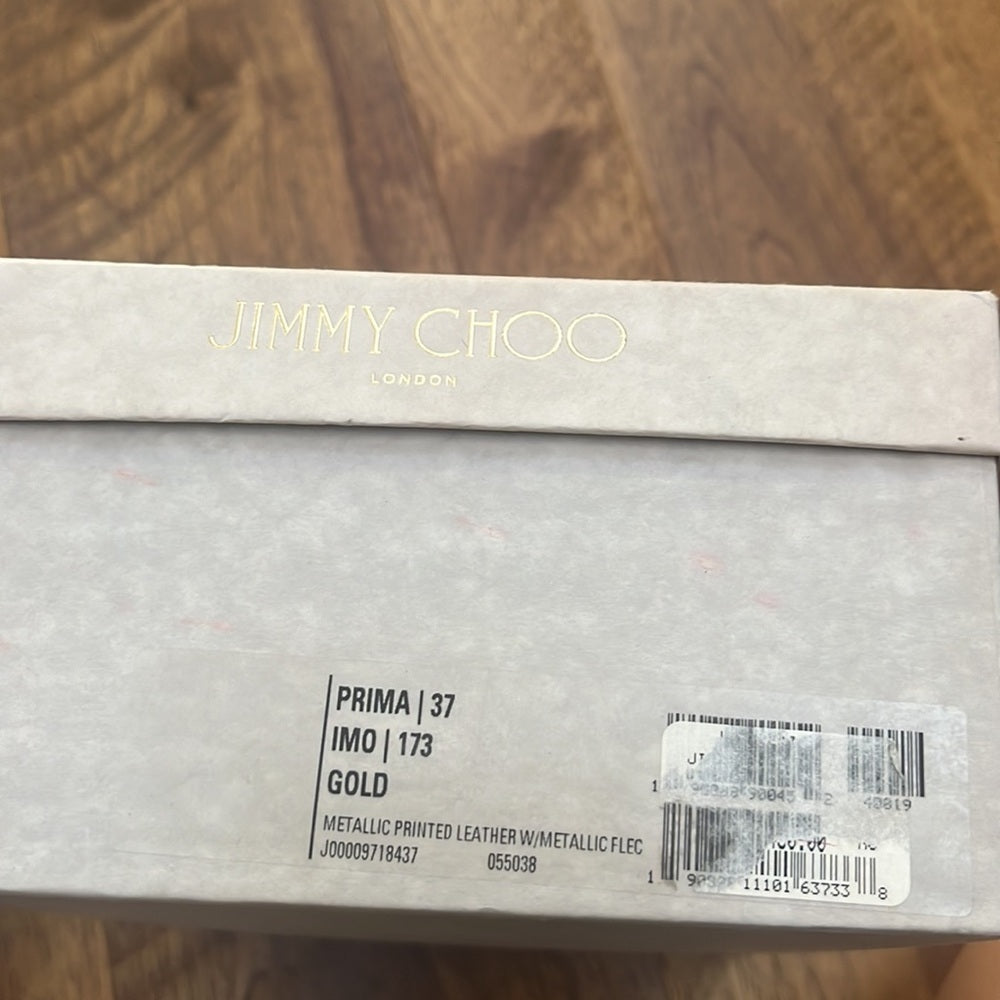 Jimmy Choo Woman’s Gold Metallic Printed Wedge Heels Size 37