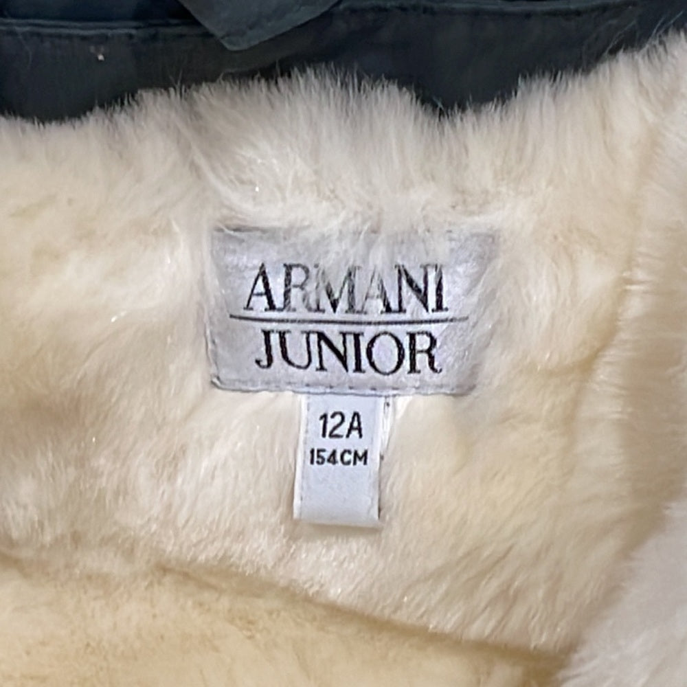 Armani Junior Green Winter Jacket with Fur Insert Size 12
