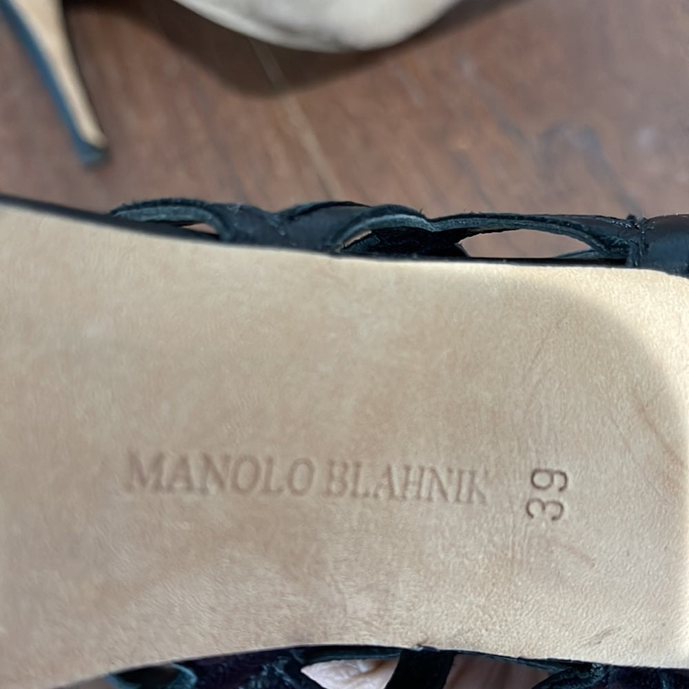 Manolo Blahnik Black Peep Top Sandals Size 39