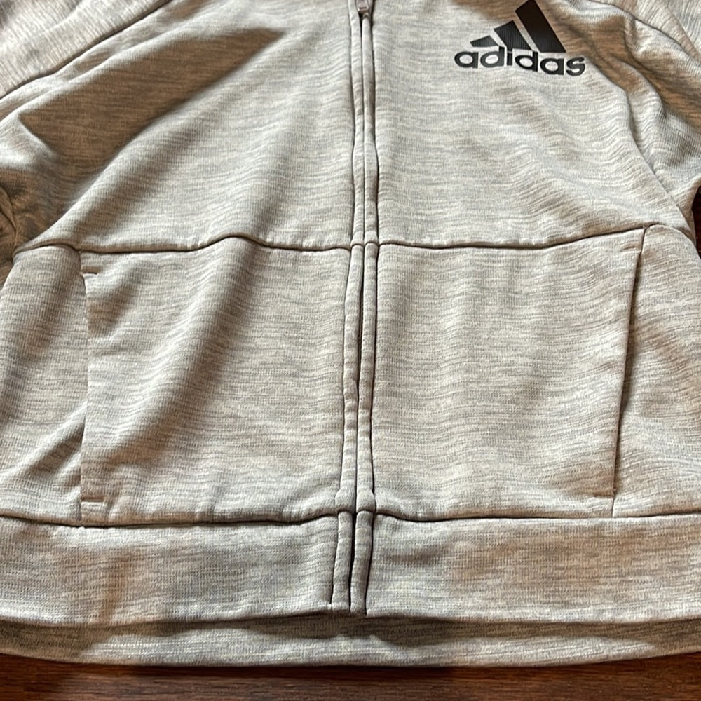 Adidas Boys Grey Zip Up Hooded Sweatshirt Size 5