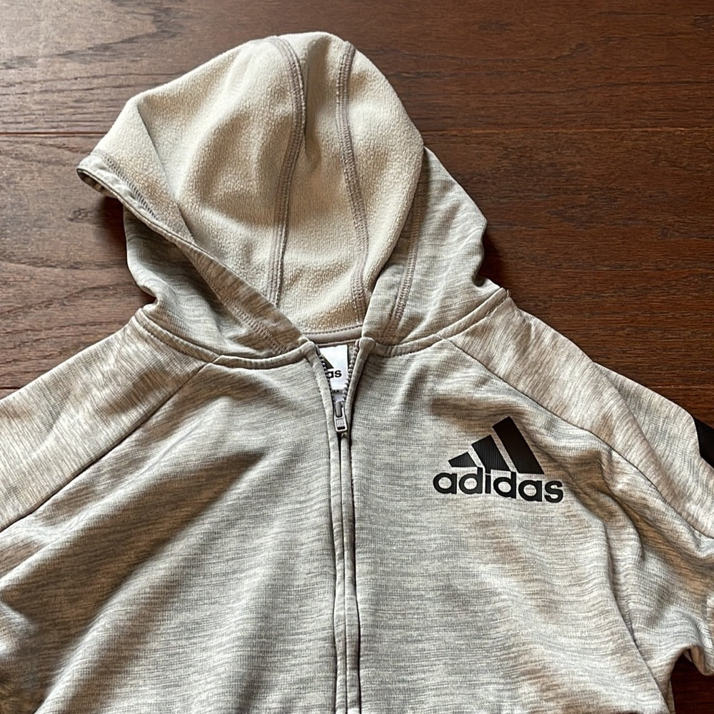 Adidas Boys Grey Zip Up Hooded Sweatshirt Size 5