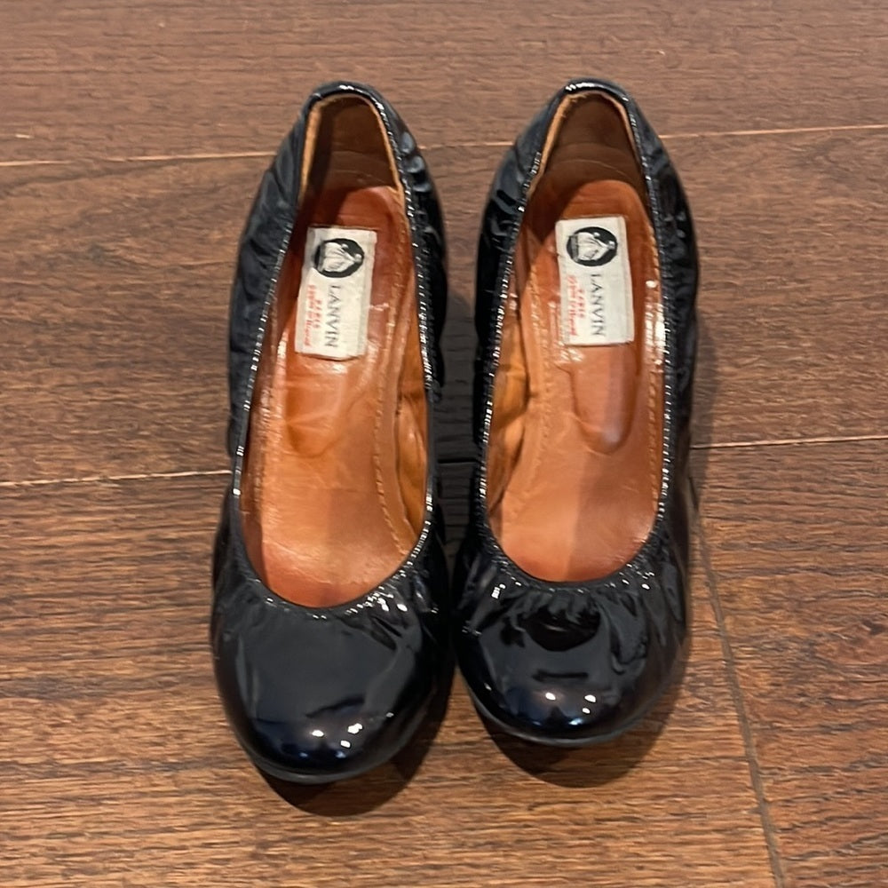 Lanvin Women’s Black Patent Ballerina Wedge Size 8.5