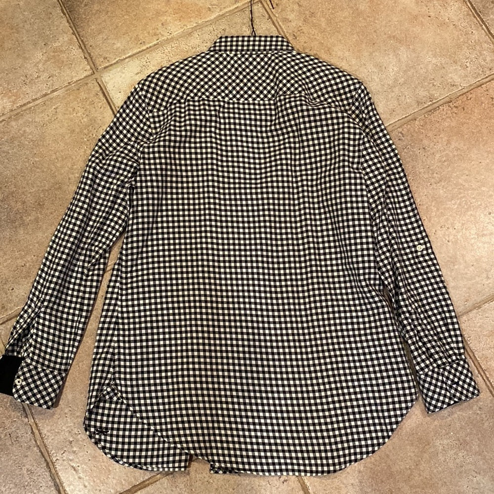 Talbots black gingham button down shirt size medium
