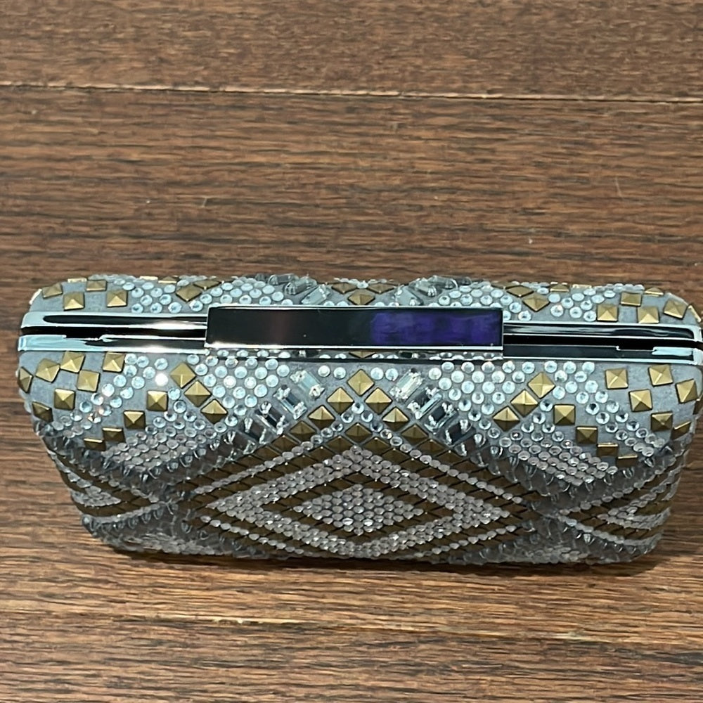 Nwt Vince Camuto Silver and Gold Rhinestone Clutch with Chain