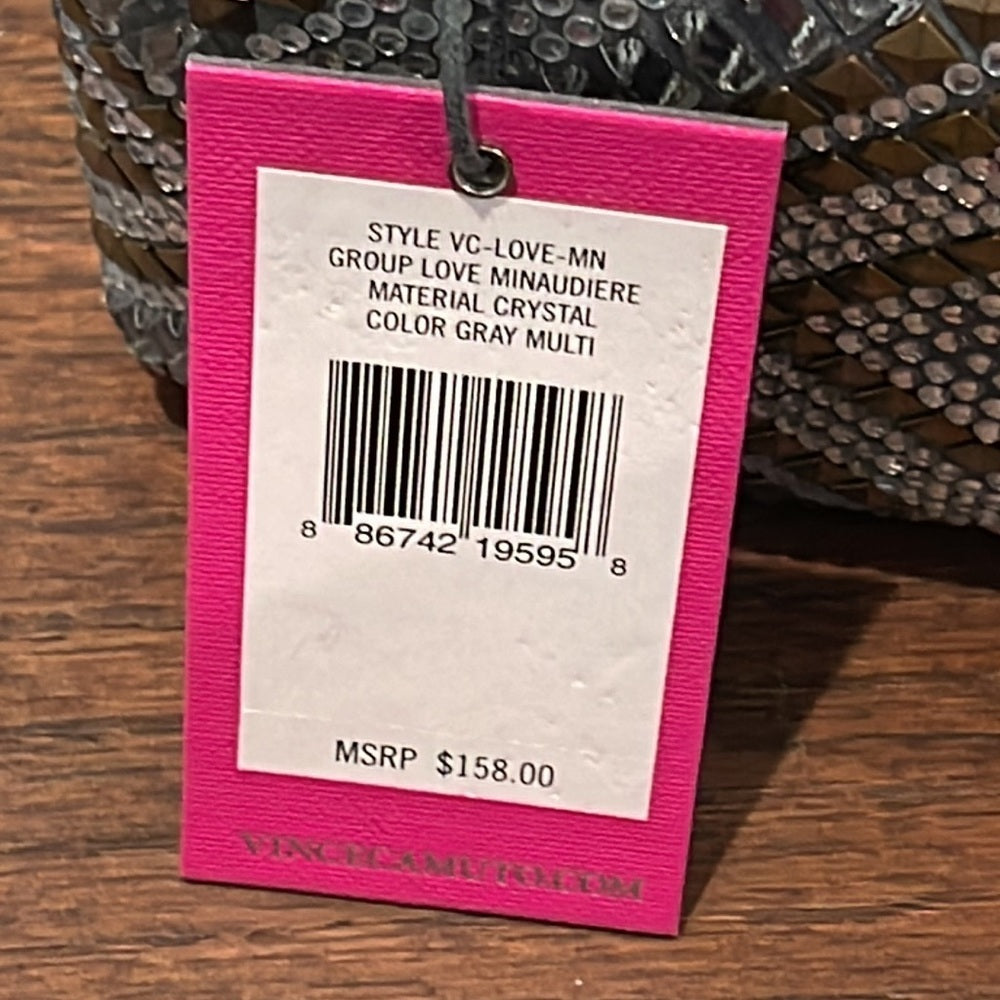 Nwt Vince Camuto Silver and Gold Rhinestone Clutch with Chain