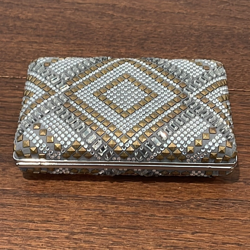Nwt Vince Camuto Silver and Gold Rhinestone Clutch with Chain