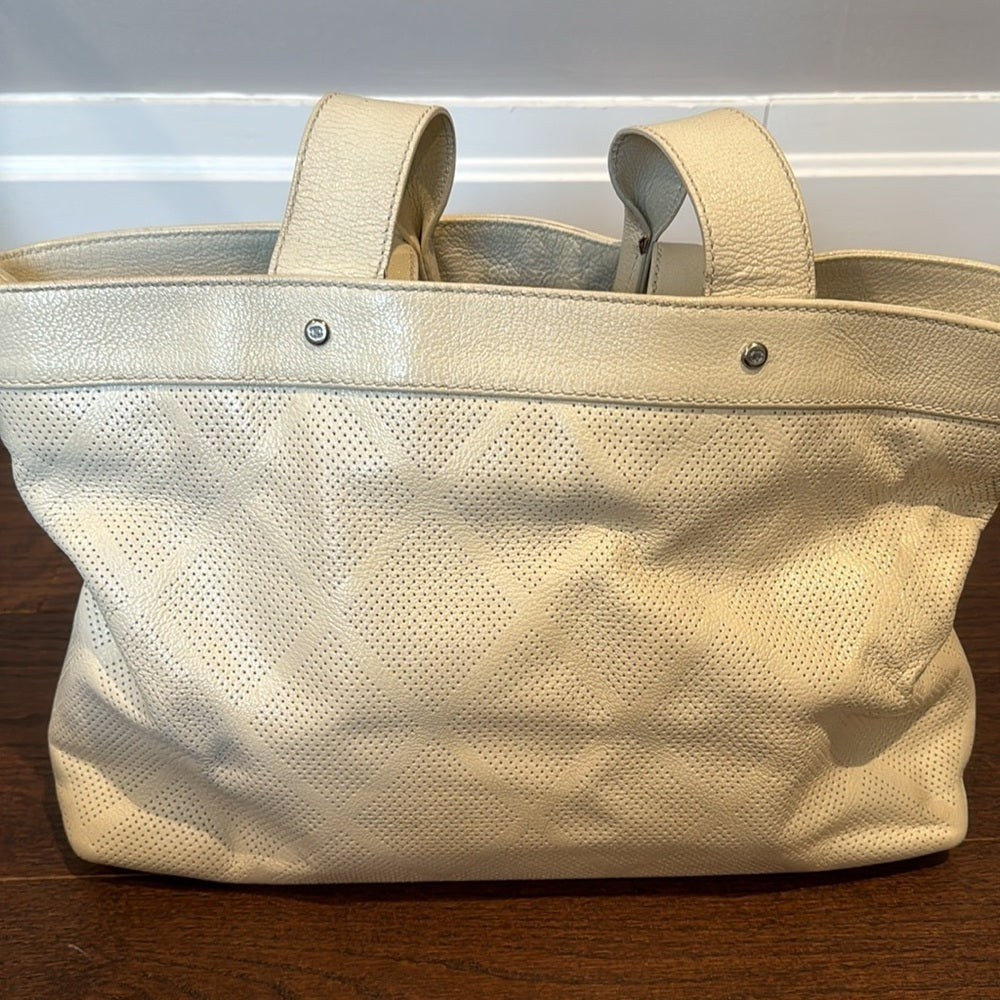 Chanel Off-White Perforated Leather CC Tote