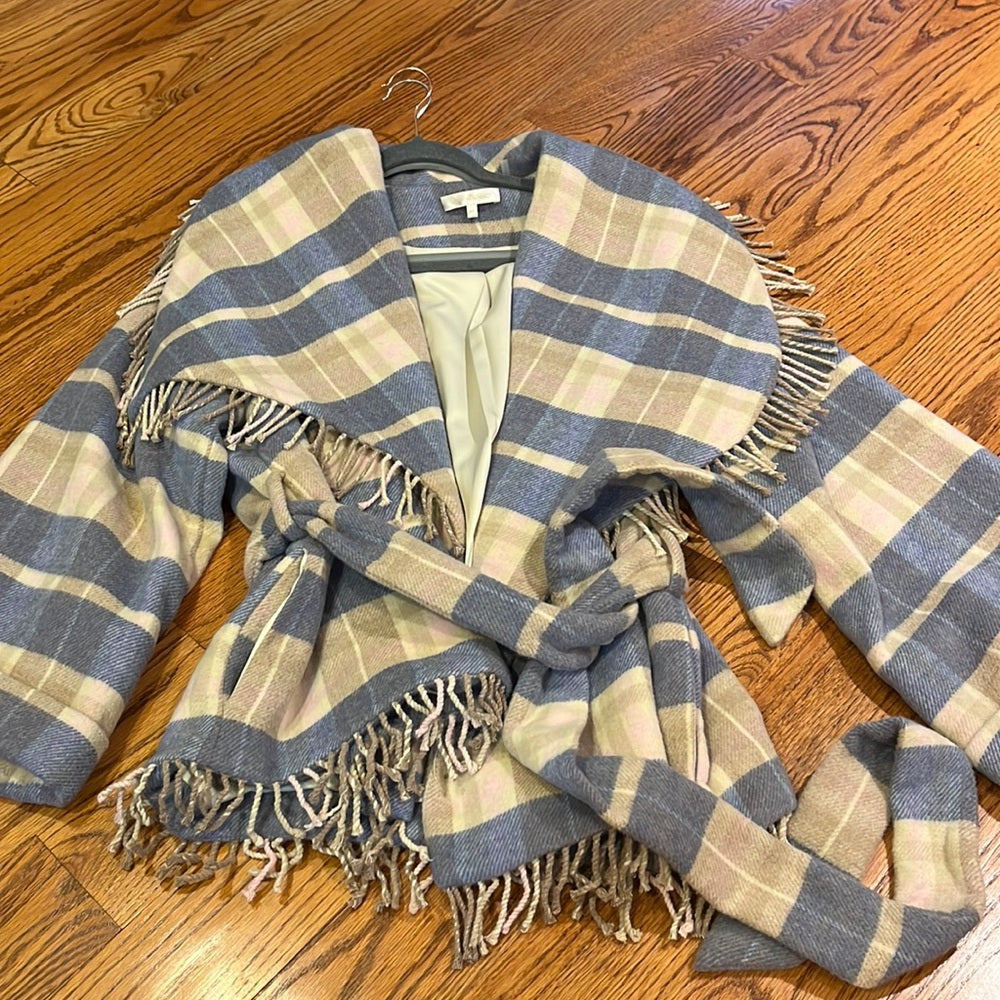 LoveShackFancy Woman’s Blue and Tan Plaid Jacket Size M/L
