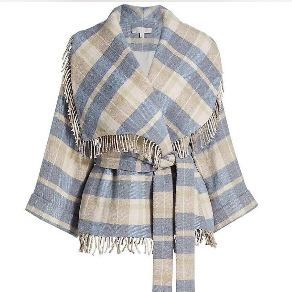 LoveShackFancy Woman’s Blue and Tan Plaid Jacket Size M/L