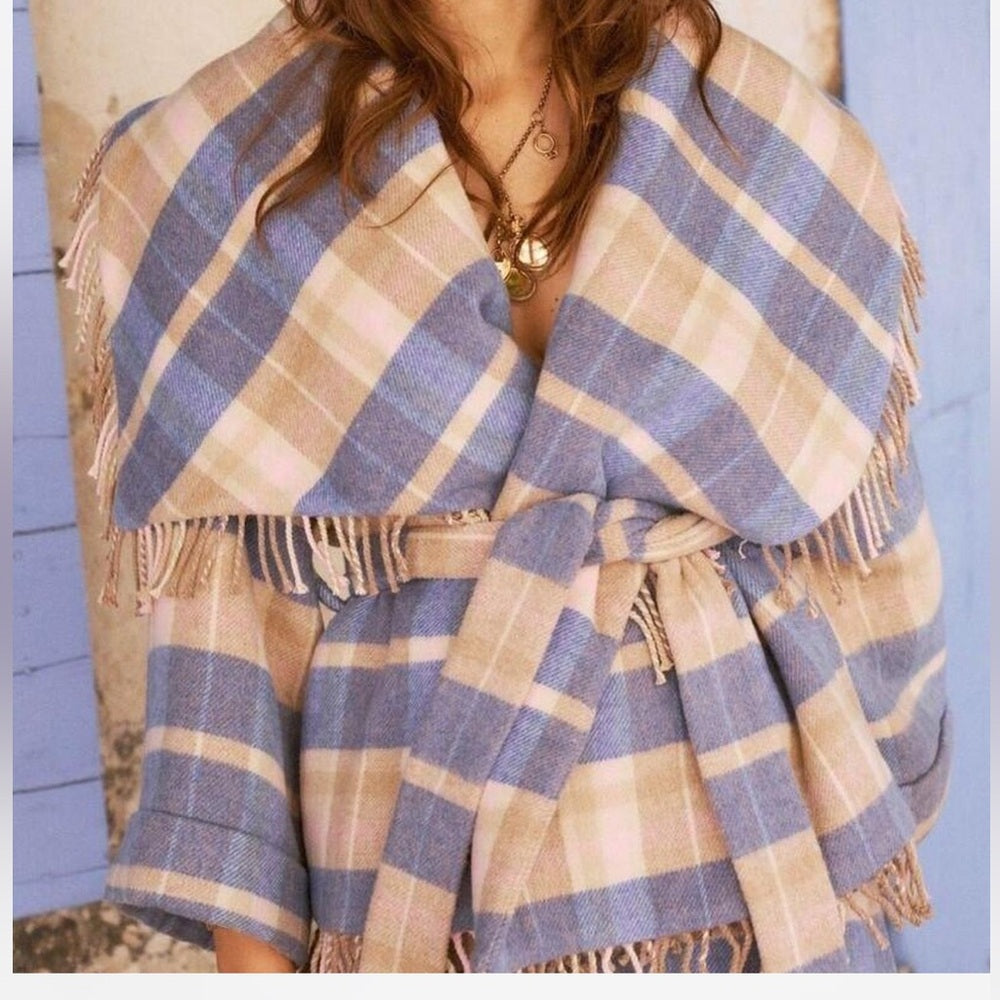 LoveShackFancy Woman’s Blue and Tan Plaid Jacket Size M/L