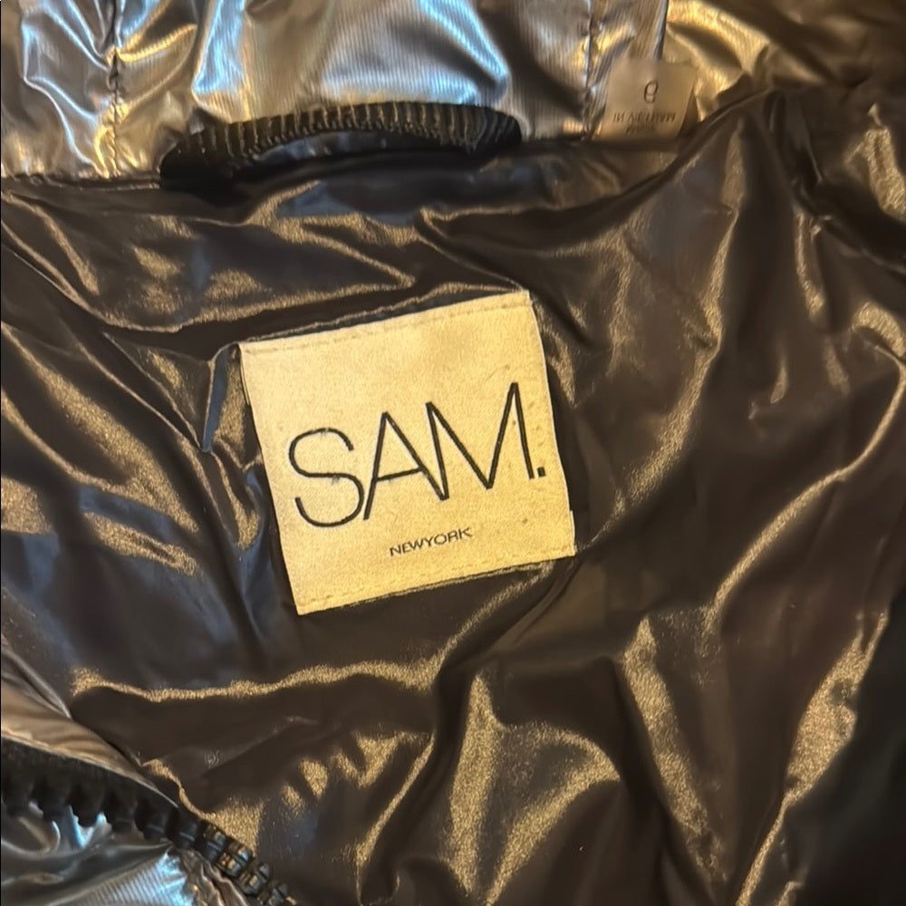 SAM Metallic Silver Jacket with Fur Trim Kids Size 6