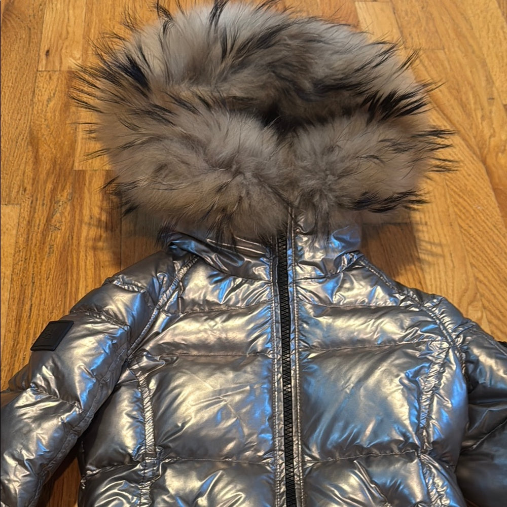 SAM Metallic Silver Jacket with Fur Trim Kids Size 6