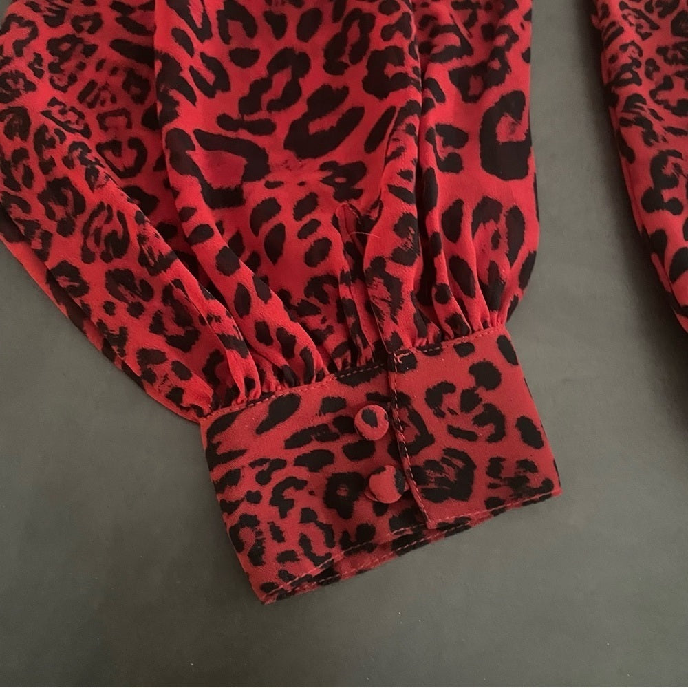 Generation Love Red Leopard V-Neck Blouse Size Medium