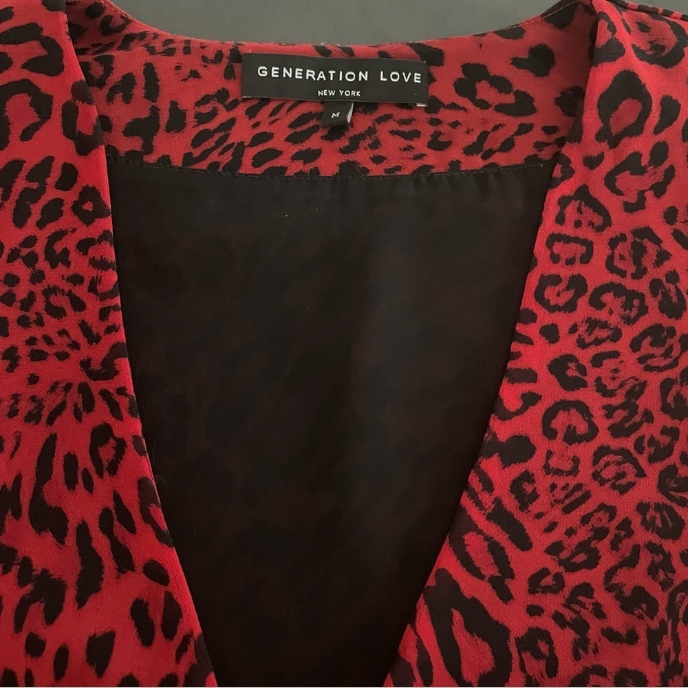 Generation Love Red Leopard V-Neck Blouse Size Medium