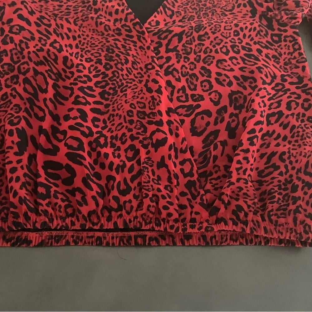 Generation Love Red Leopard V-Neck Blouse Size Medium