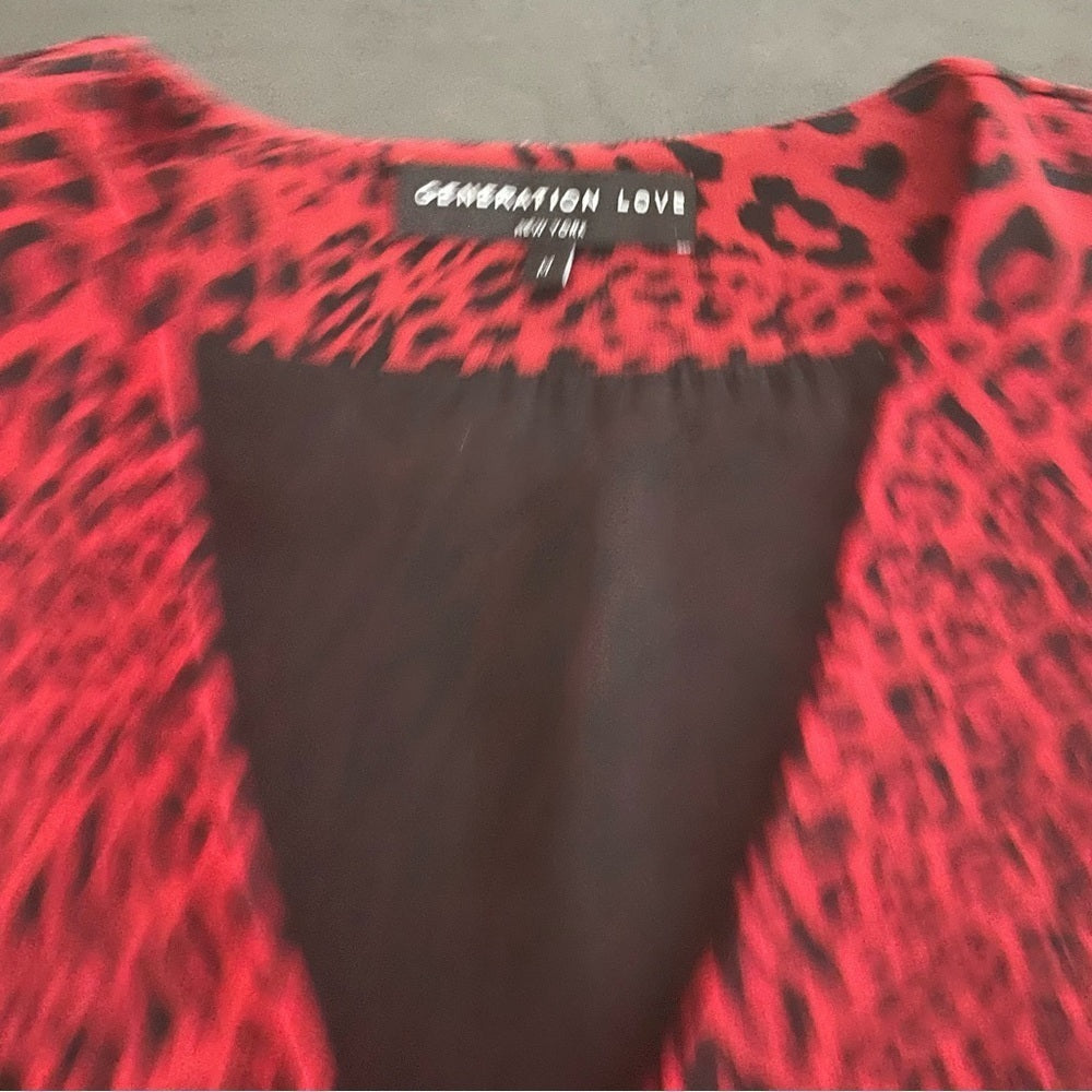 Generation Love Red Leopard V-Neck Blouse Size Medium
