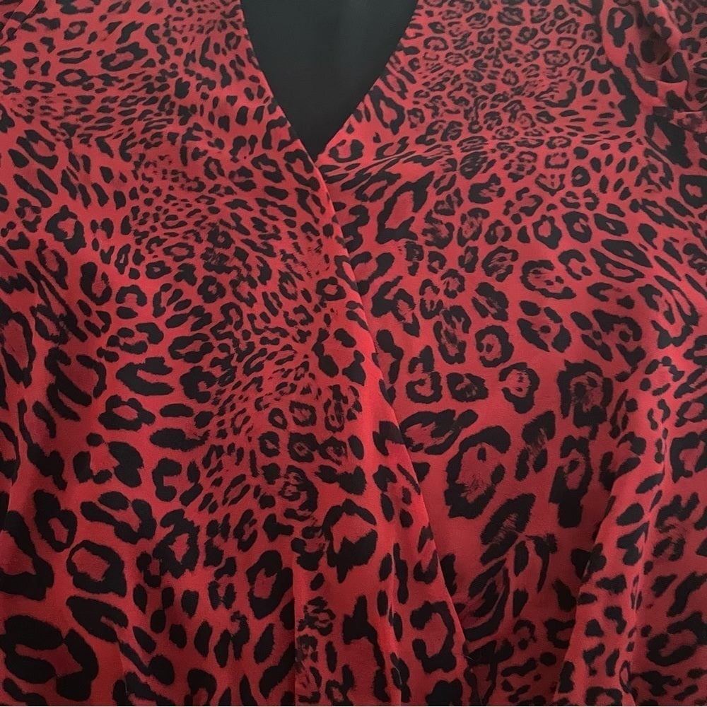 Generation Love Red Leopard V-Neck Blouse Size Medium