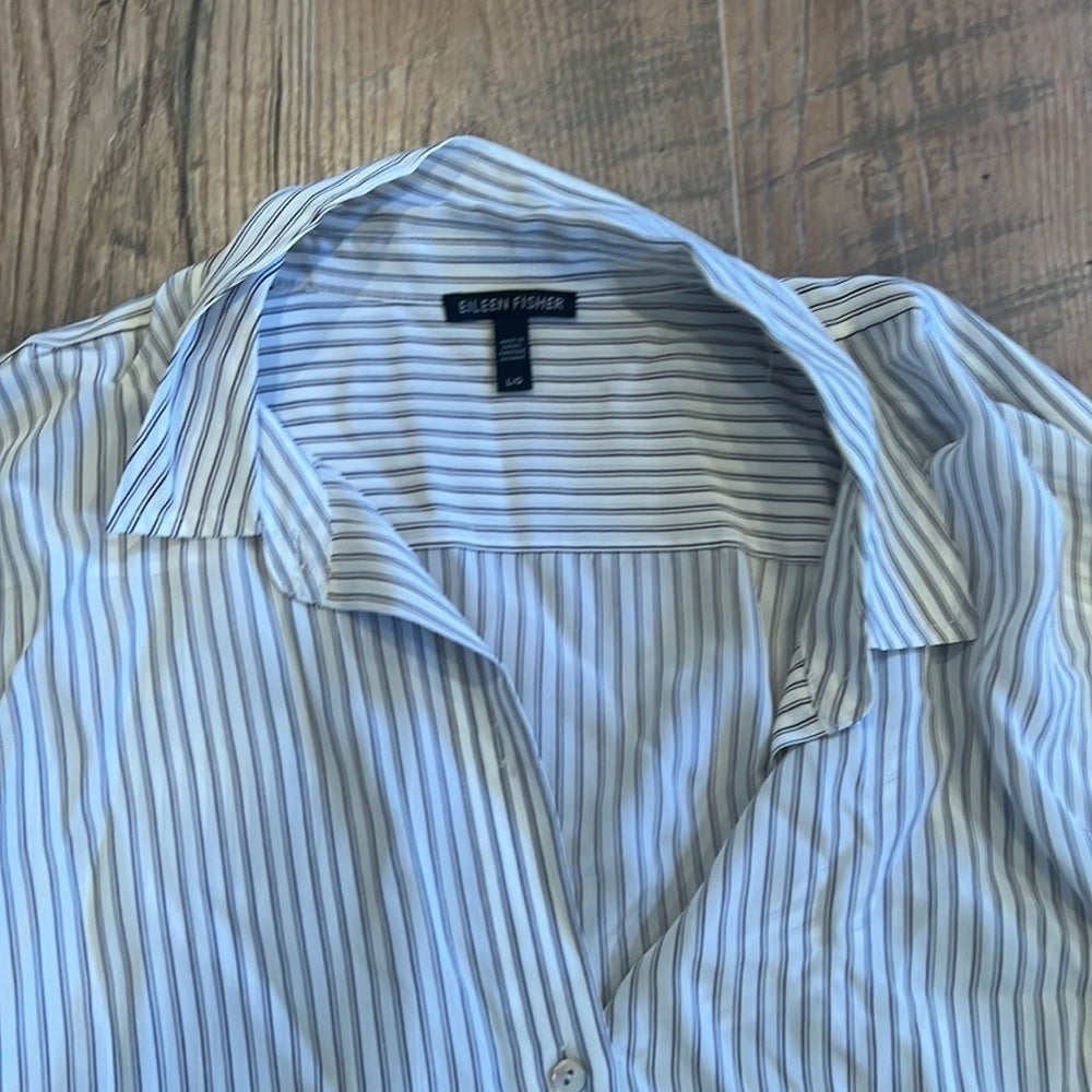 Eileen Fisher White and Black Striped Button Down Size L/G