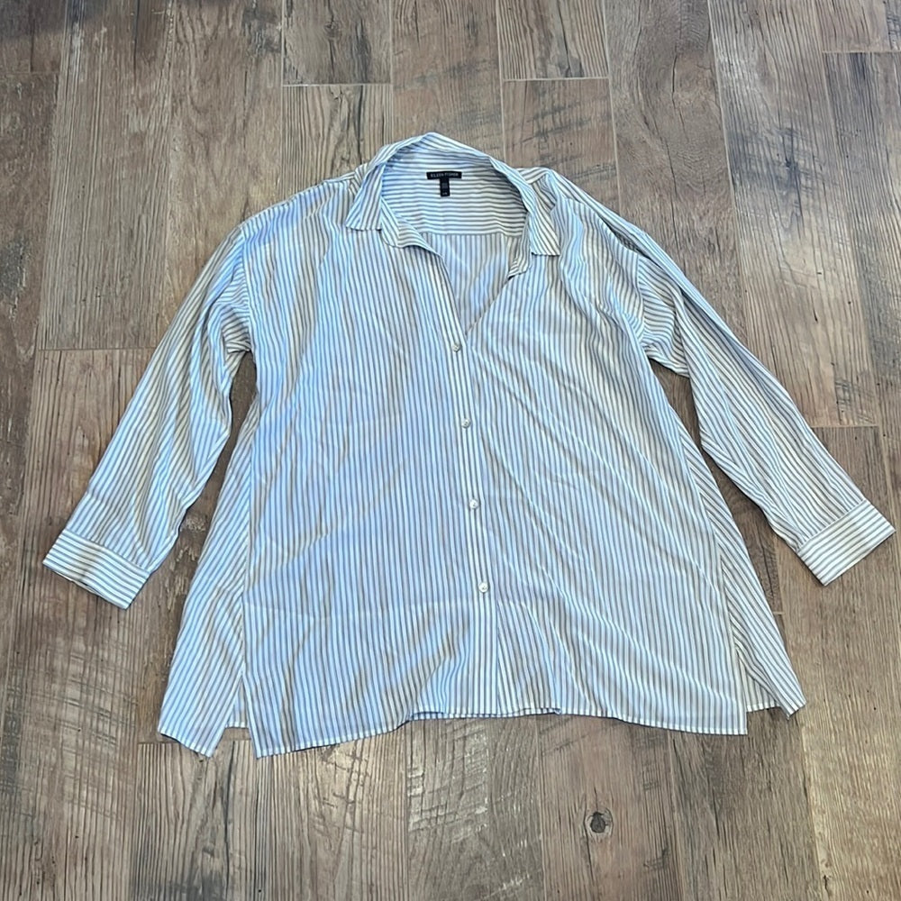 Eileen Fisher White and Black Striped Button Down Size L/G