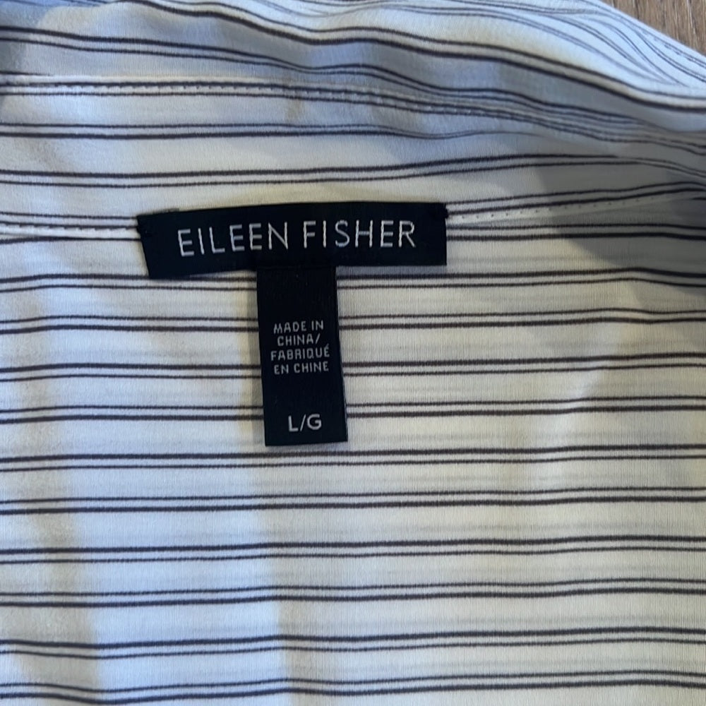 Eileen Fisher White and Black Striped Button Down Size L/G