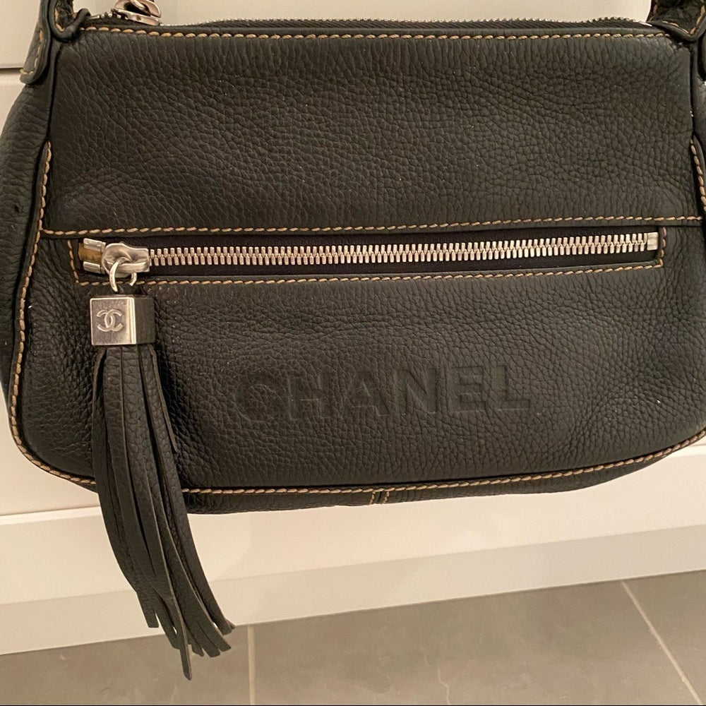 CHANEL Black Leather Fringe Handbag