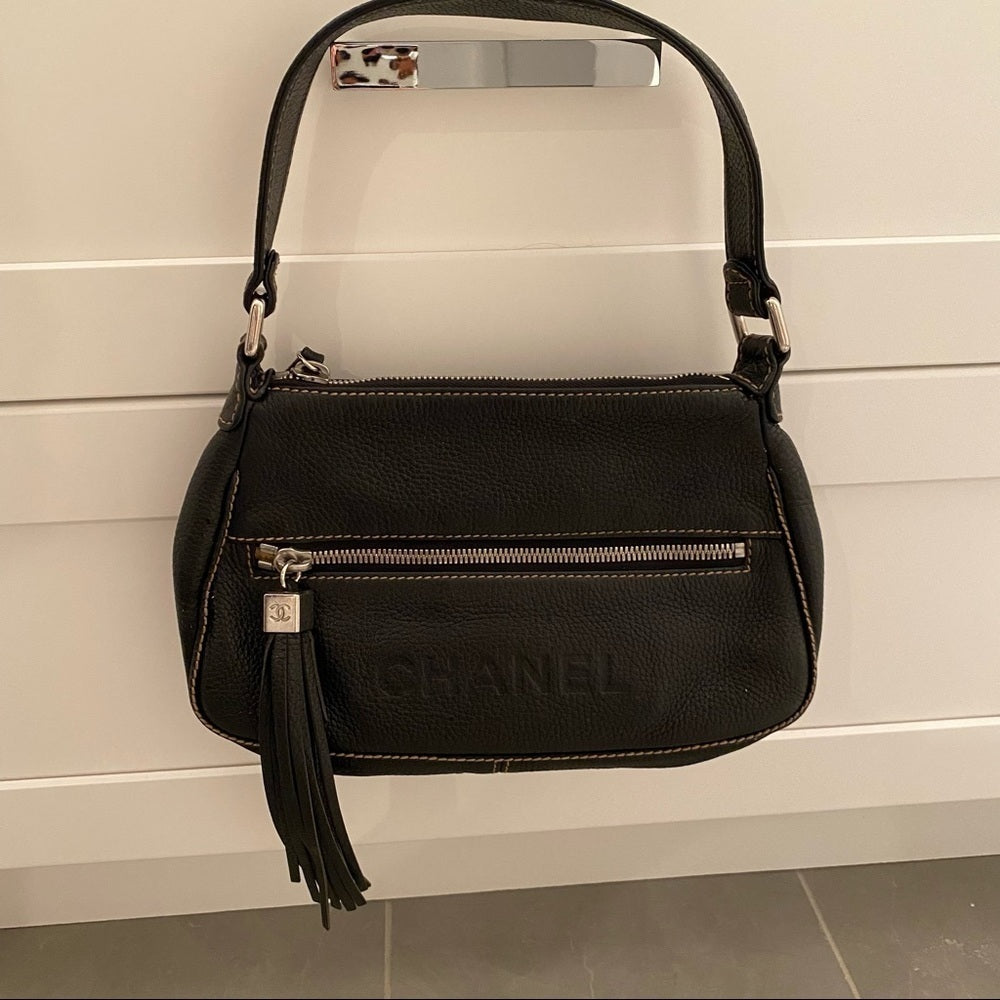 CHANEL Black Leather Fringe Handbag