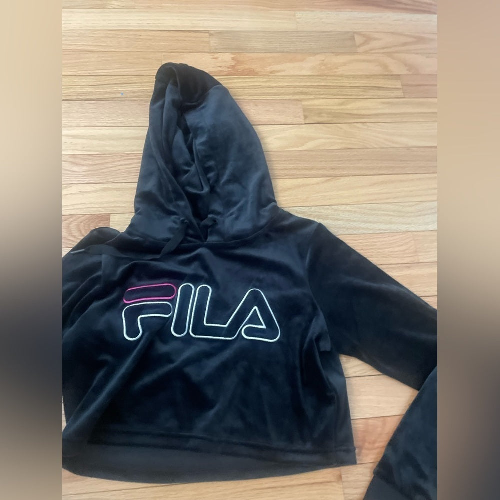 FILA Black Velvet Hoodie Size Small