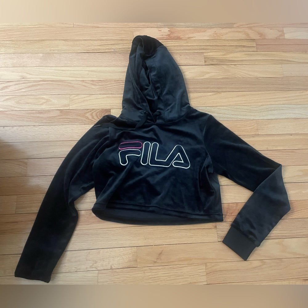 FILA Black Velvet Hoodie Size Small