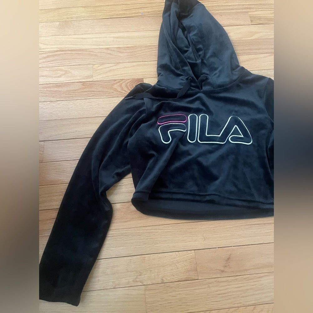 FILA Black Velvet Hoodie Size Small