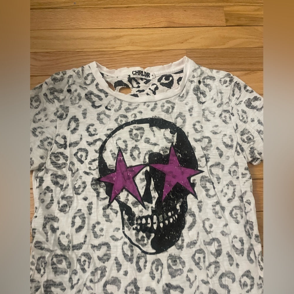 Chrldr Black and White Skull Tee Shirt Size XS