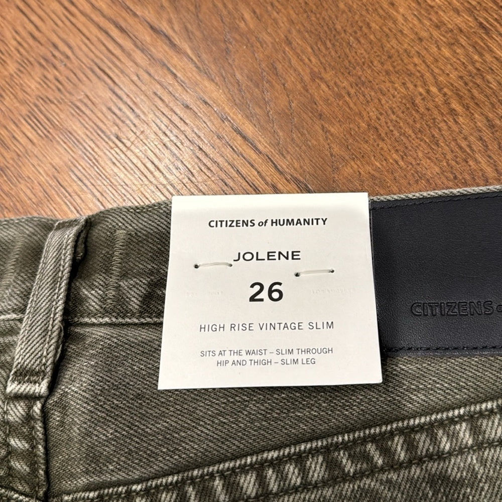 NWT Citizens of Humanity Women’s Jolene High Rise Straight Jeans Green Size 26
