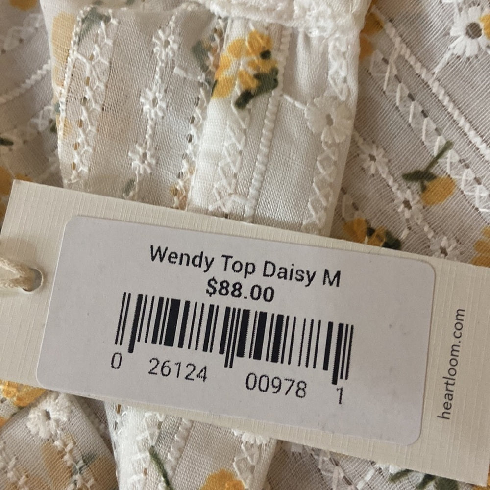 NWT Women’s heartloom top. White with yellow and green flowers. Size M