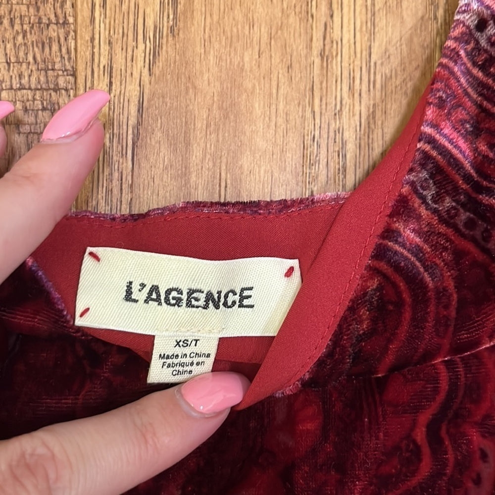 L’AGENCE Women’s Maroon Velvet Spaghetti Strap Tank Size XS/T