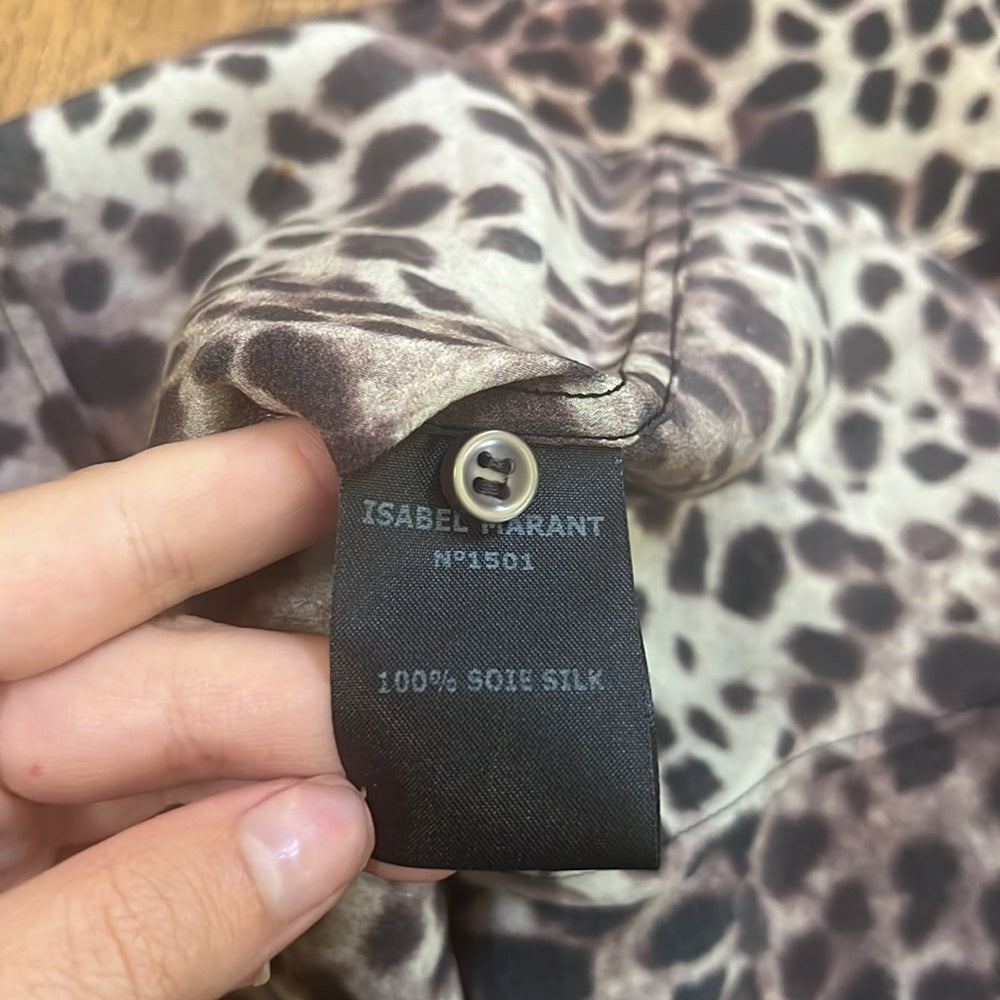 Ètoile Isabel Marant Woman’s Cheetah Print Silk Top Size 1/Small