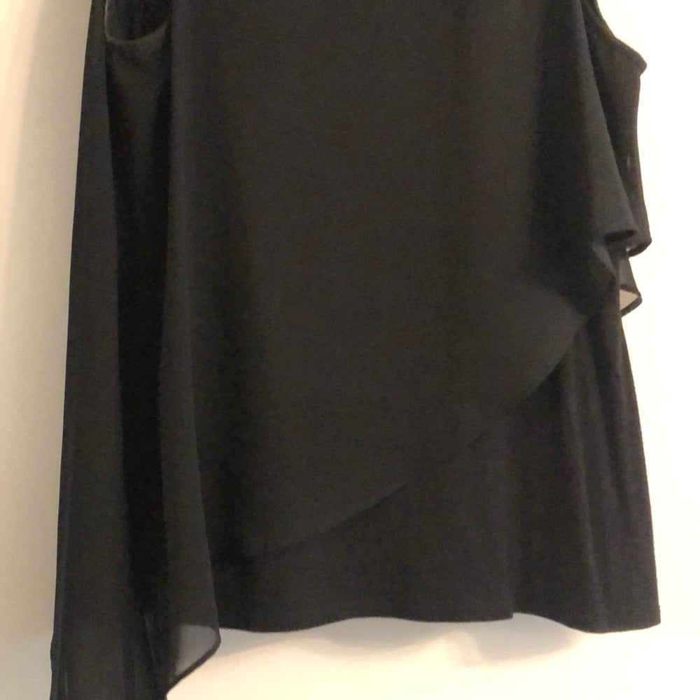 Aqua Black Tank Top with Sheer Overlay Size M