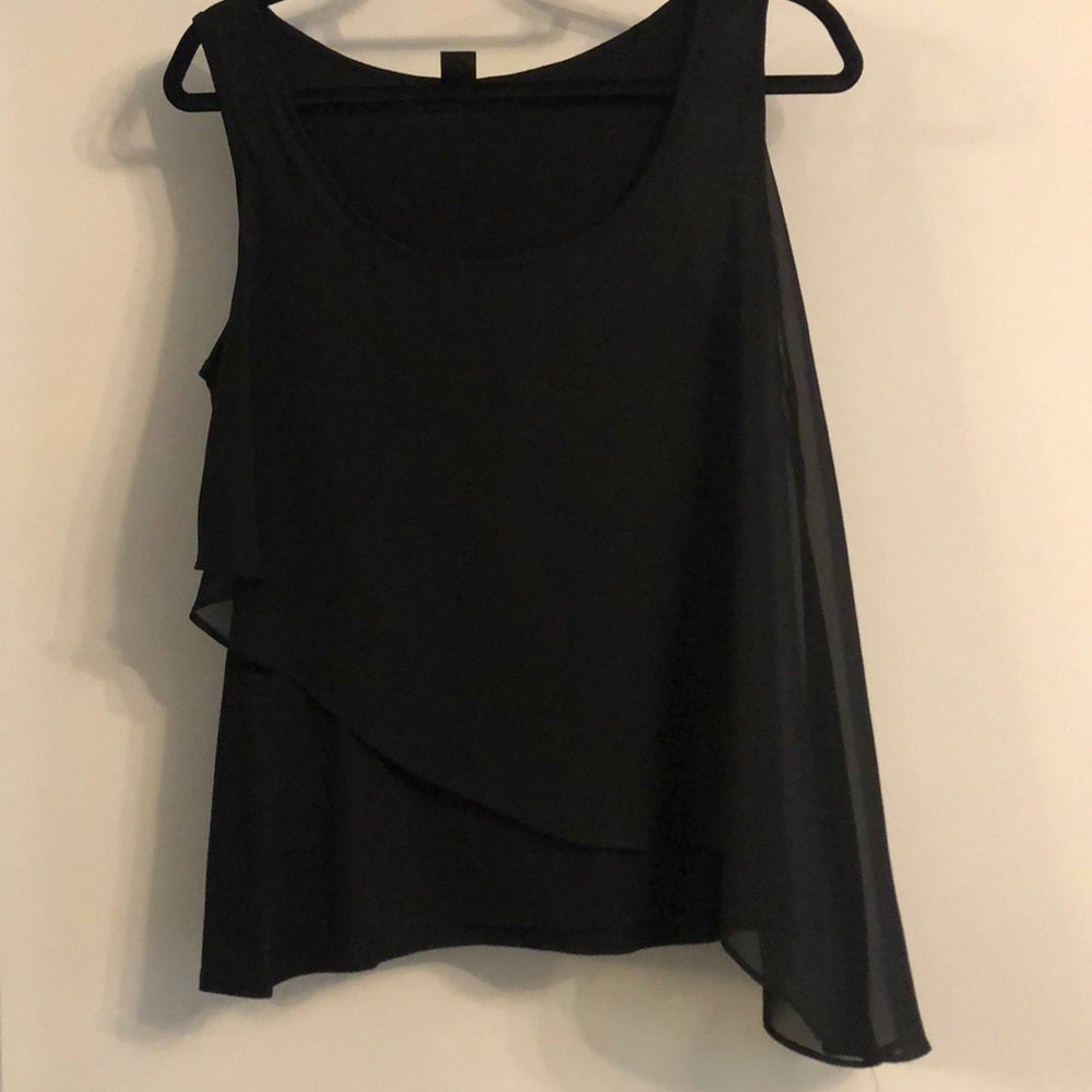 Aqua Black Tank Top with Sheer Overlay Size M