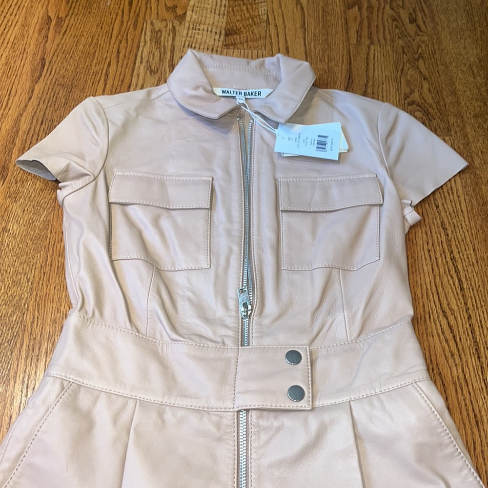 NWT Walter Baker Woman’s Evelyn Rose Pink Leather Romper Size XS