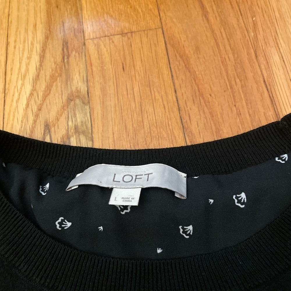 Loft Black and White Sweater with Attached Under Blouse Size Large